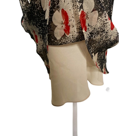 Laundry by Shelli Segal Sz 10 silk Chiffon Floral Red MIDI Dress Cinch Waist - Picture 7 of 11